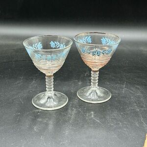 Vintage Federal Glass blue and gold Floral Etched Glasses, glasses